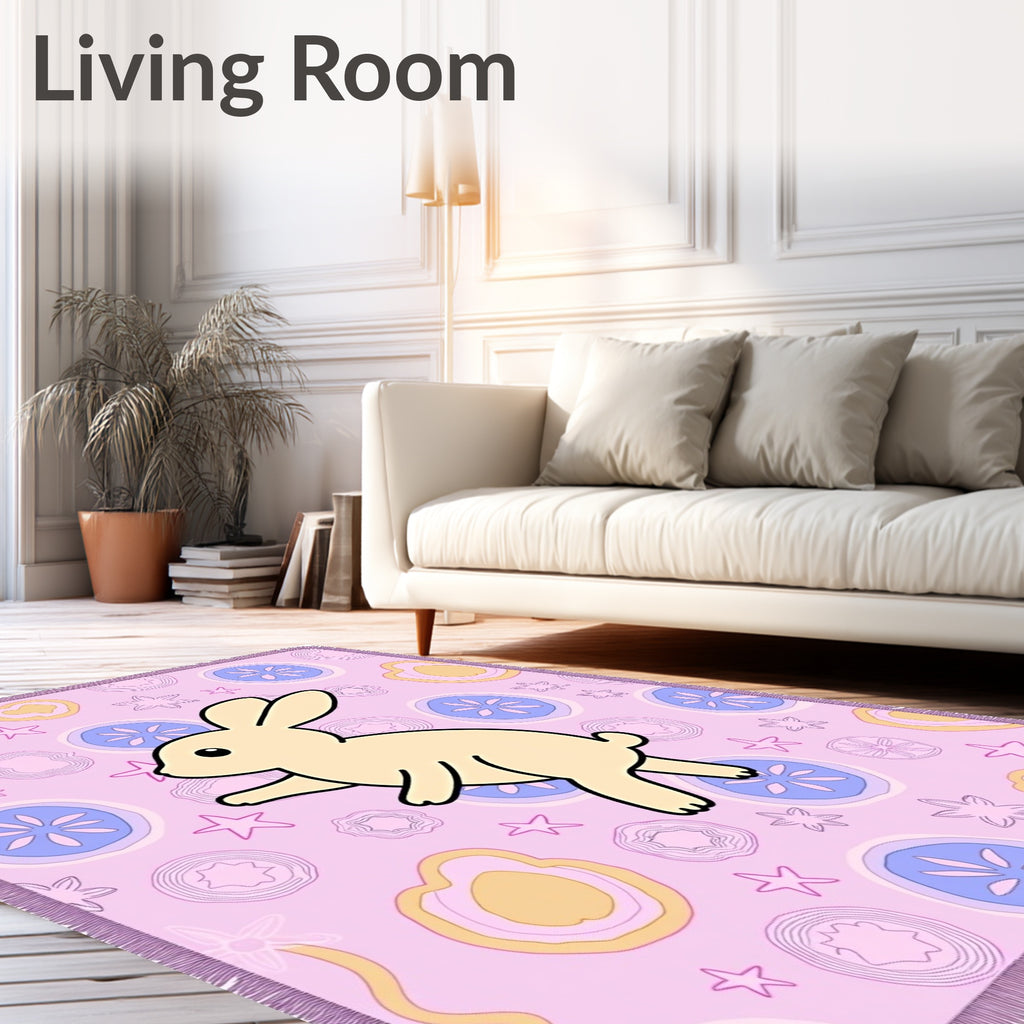 Whimsical Tan Bunny Round Shapes Rug
