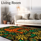 Orange Tiger Among Yellow FloralBloom Rug