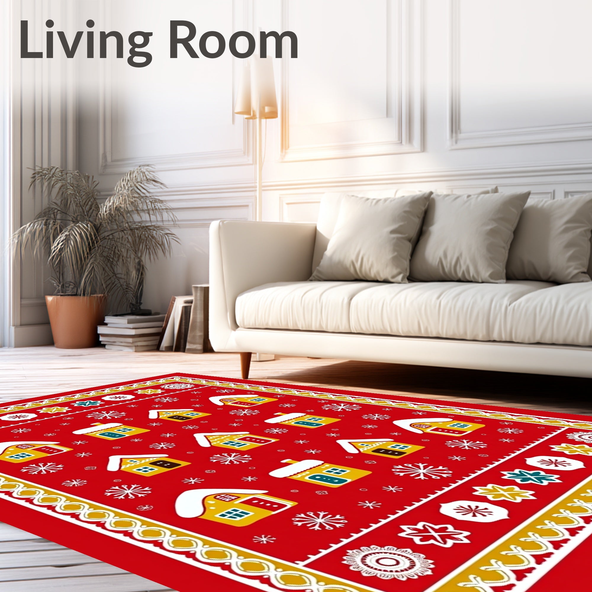Whimsical Red Village Snowflake Rug