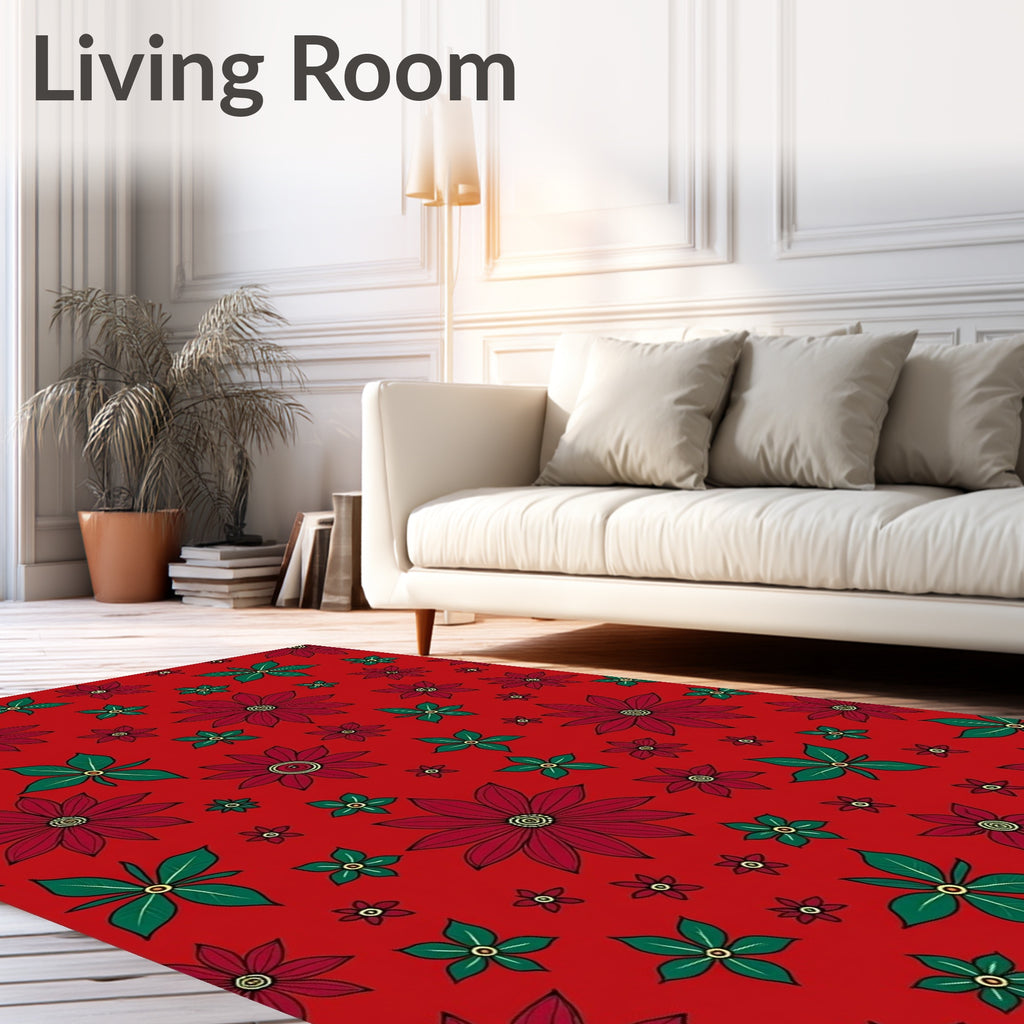 Red and Green Floral Poinsettia Medley Rug