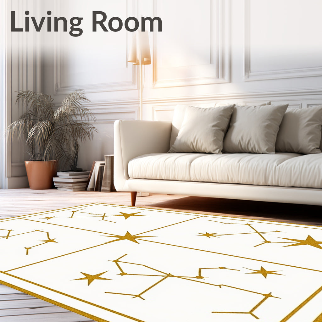 Gleaming Gold Constellation Galaxy Rug