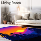 Vibrant Sunset Forest Mountain Landscape Rug