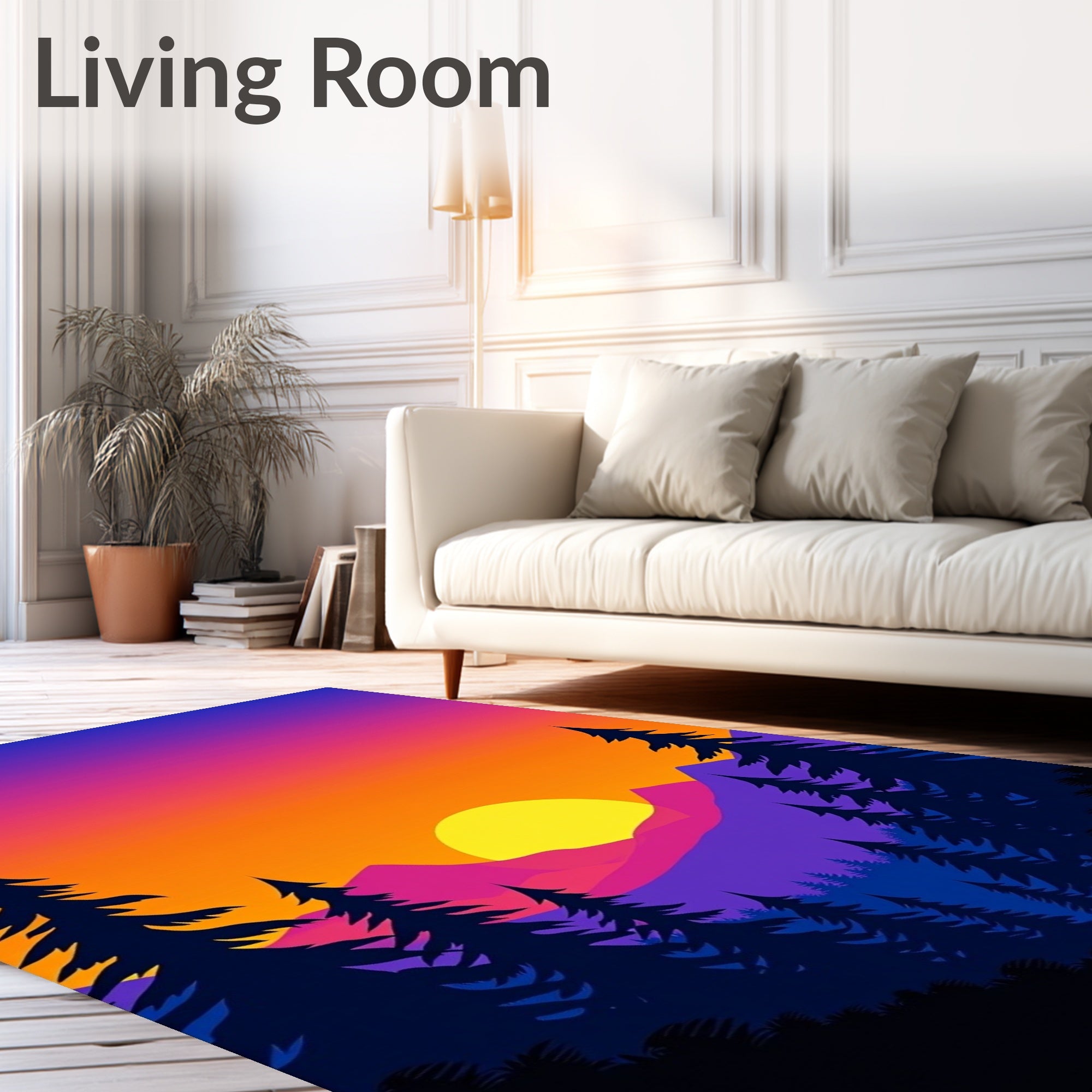 Vibrant Sunset Forest Mountain Landscape Rug