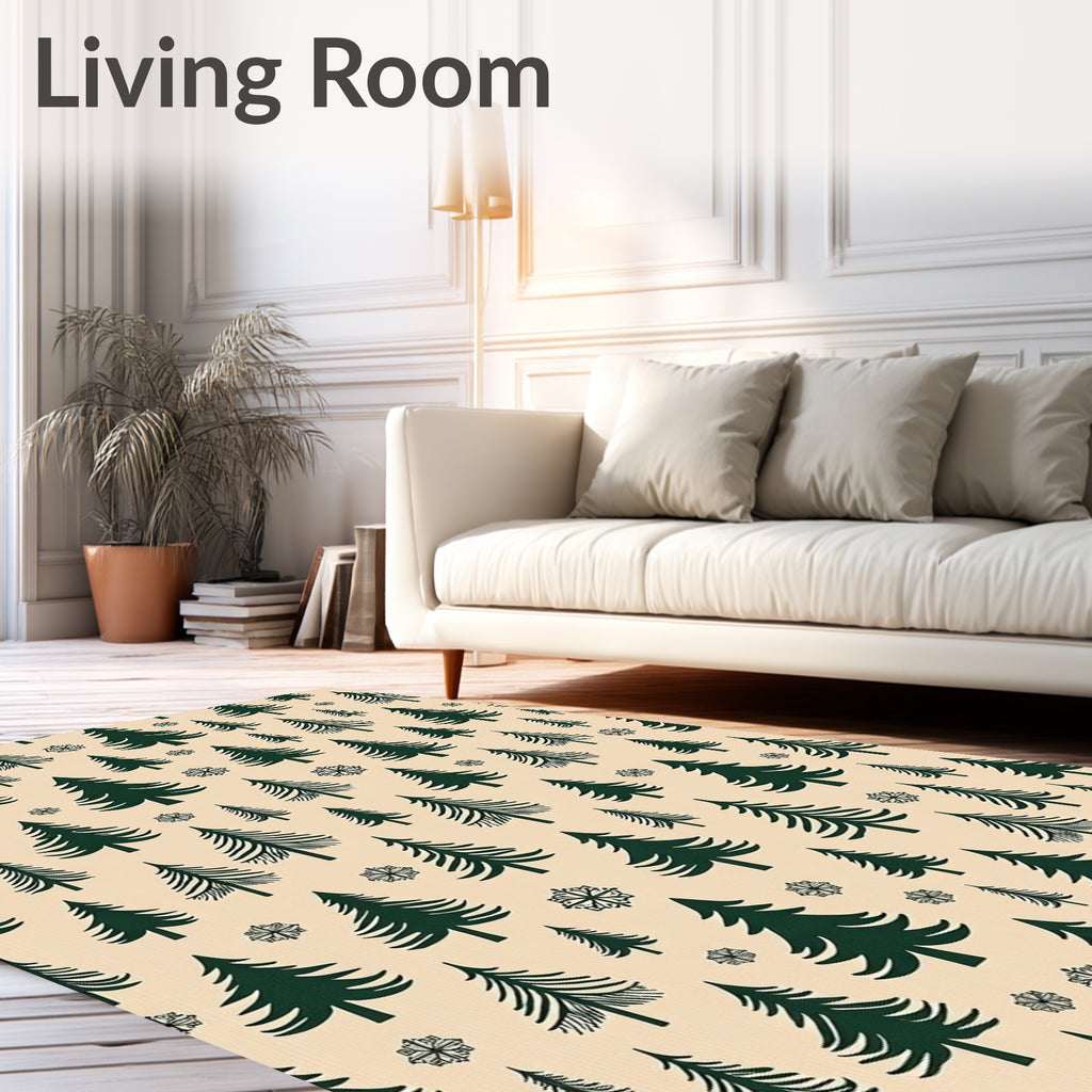 Forest Evergreen Trees Snowflakes Rug