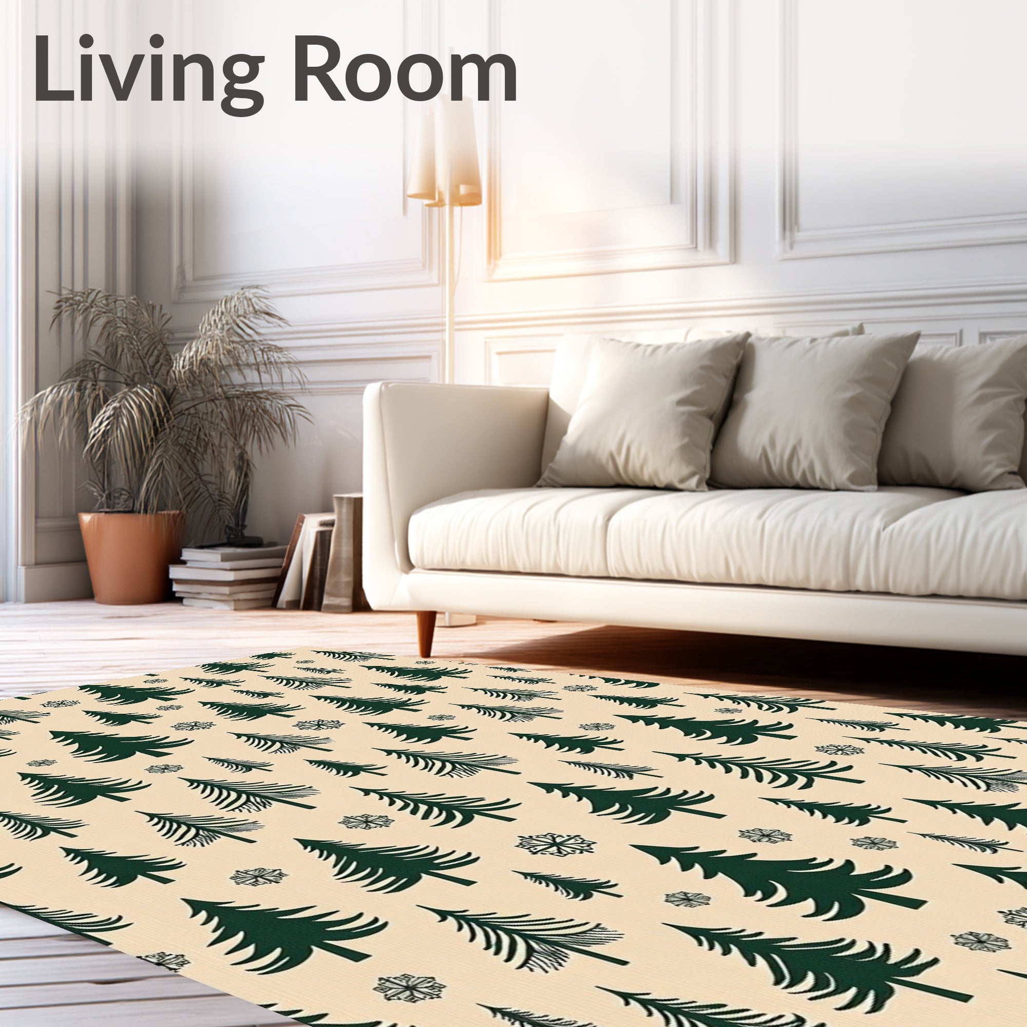 Forest Evergreen Trees Snowflakes Rug