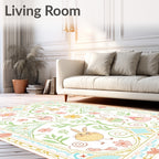 Whimsical Spring Garden Bunny Border Rug