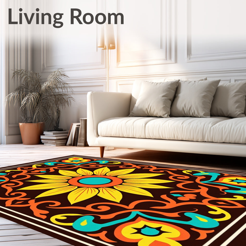 Vibrant Yellow Sunflower Medallion Rug