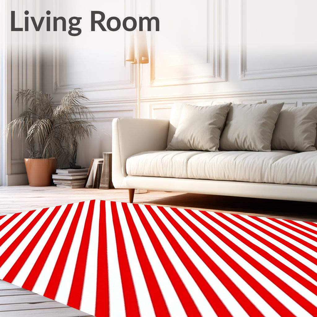 Bold Red White Diagonal Stripes Rug