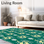 Teal Yellow Botanical Square Abstract Rug