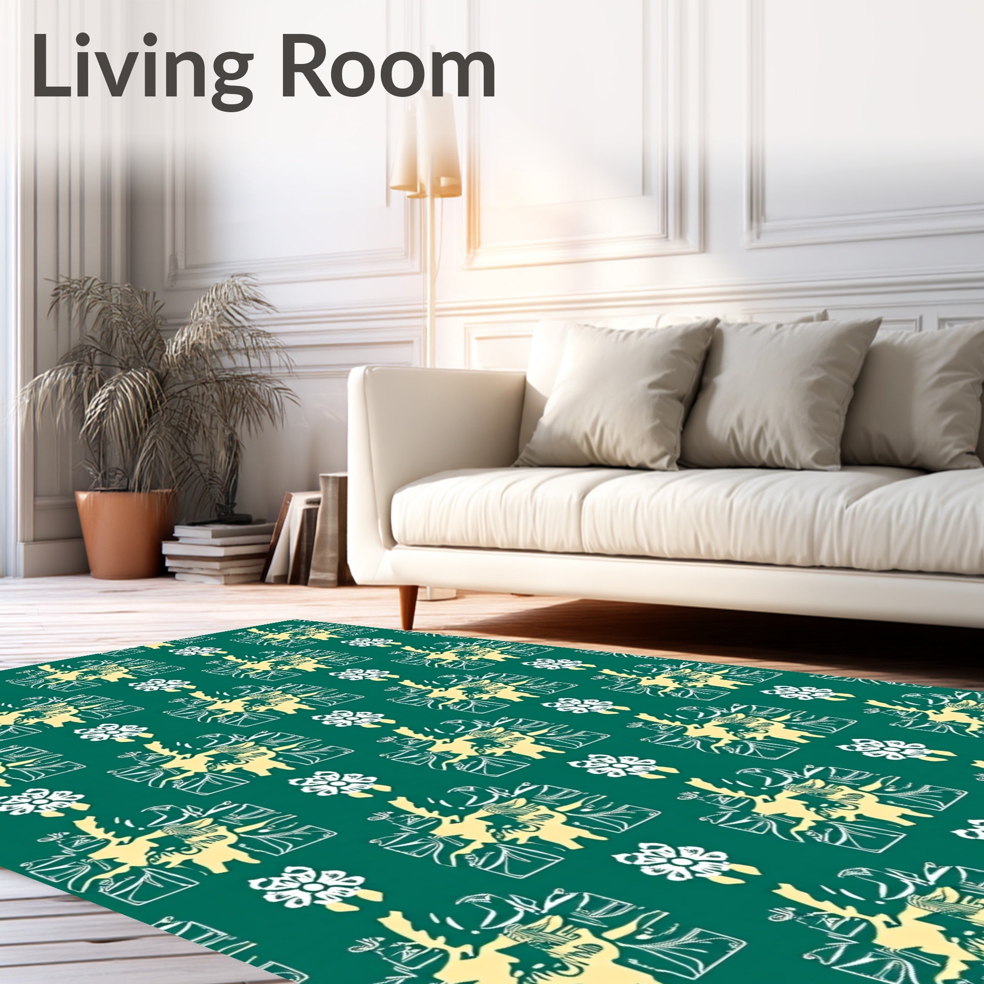 Teal Yellow Botanical Square Abstract Rug