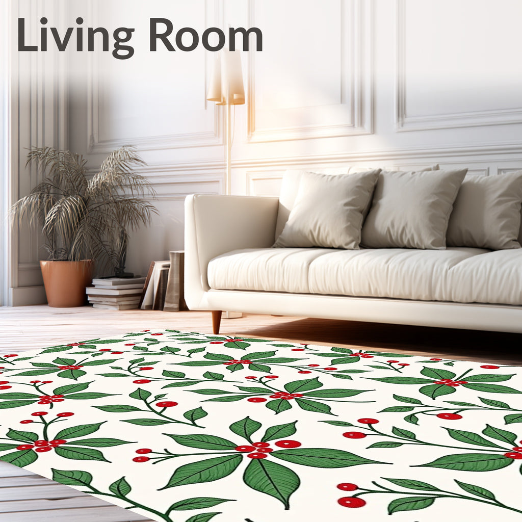 Classic Red Berry Green Leaf Garland Rug