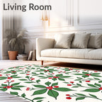 Classic Red Berry Green Leaf Garland Rug