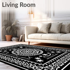 Black White Mandala Starburst Frame Rug