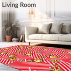Red White Striped Bell Snowflake Medley Rug