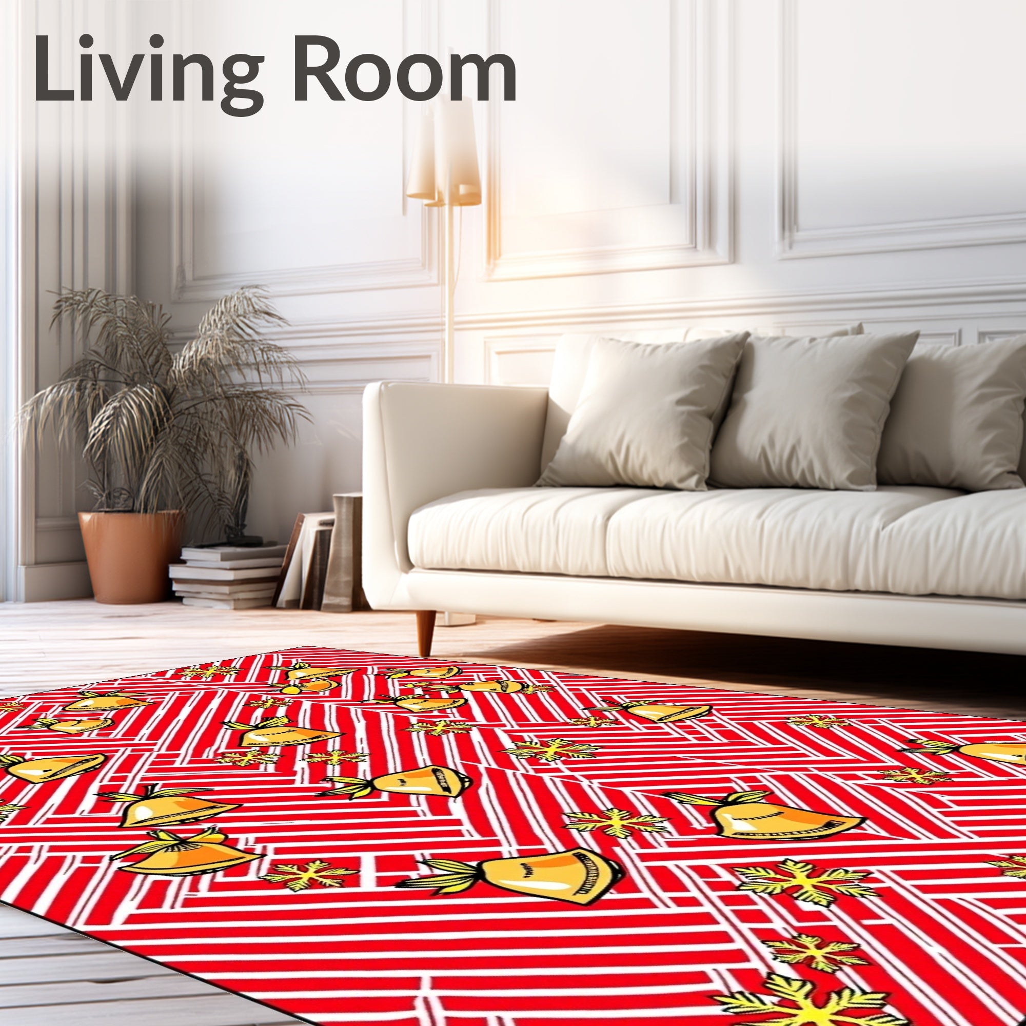 Red White Striped Bell Snowflake Medley Rug