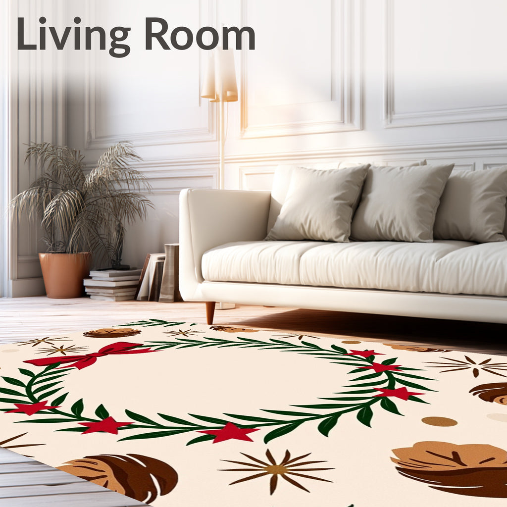 Festive Red Bow Leafy Wreath Accents Rug