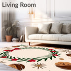 Festive Red Bow Leafy Wreath Accents Rug