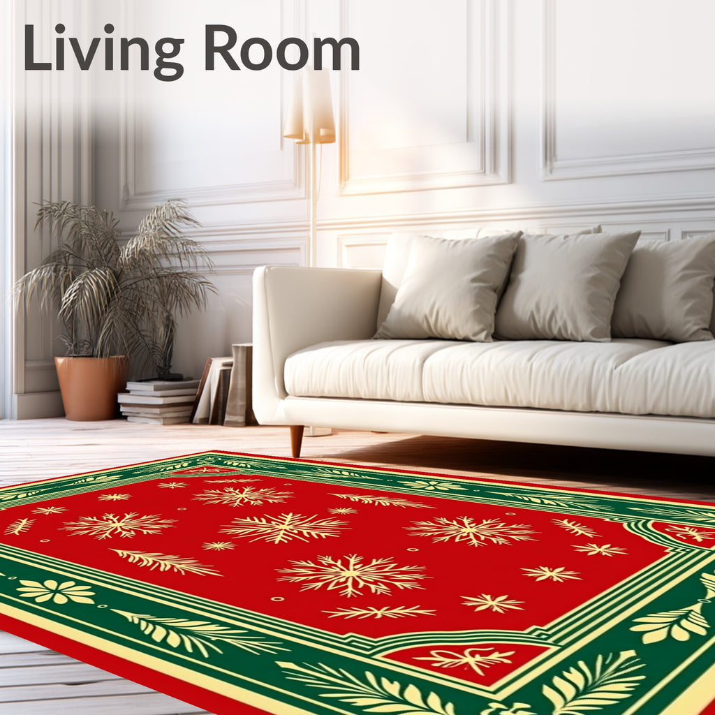 Crimson Winter Snowflake Garland Rug