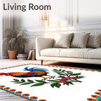 Vibrant Rooster Floral Wreath Emblem Rug