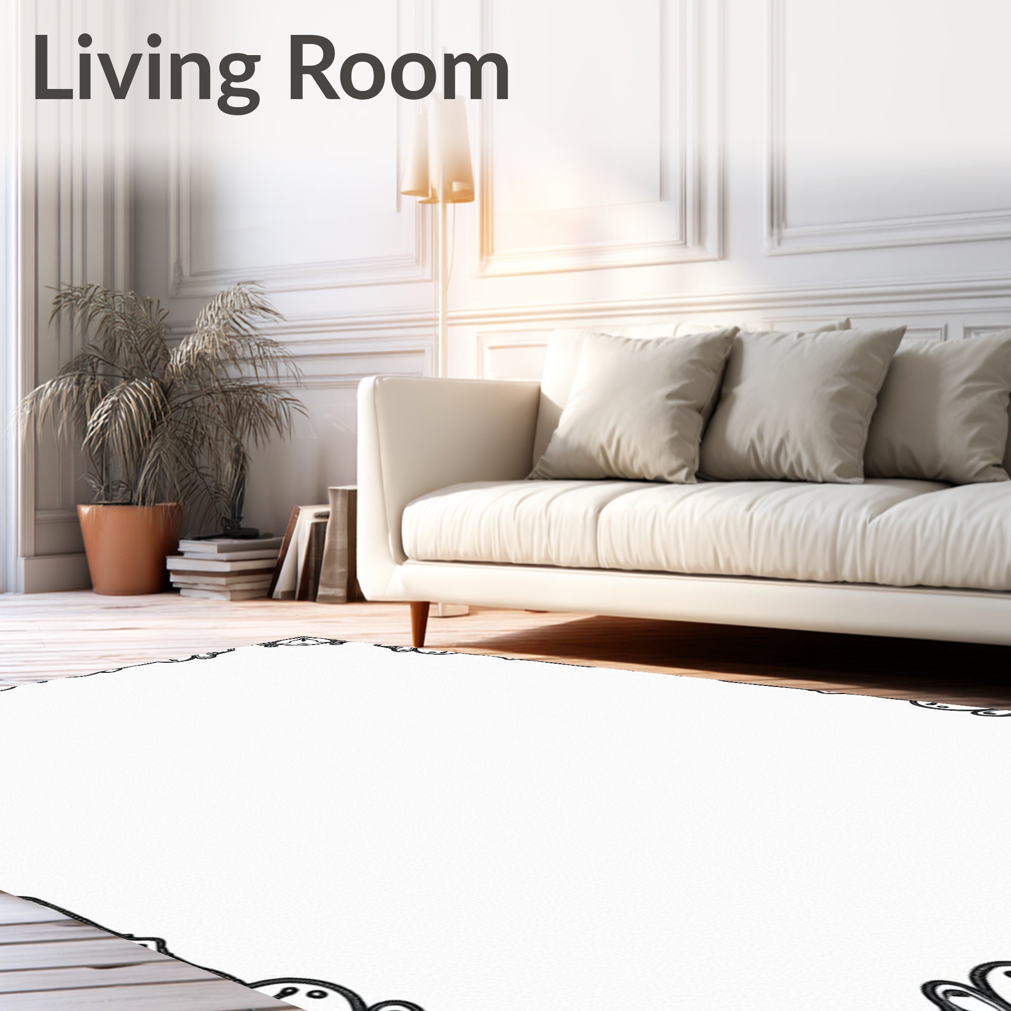Ornate Black Floral Scroll Border Rug