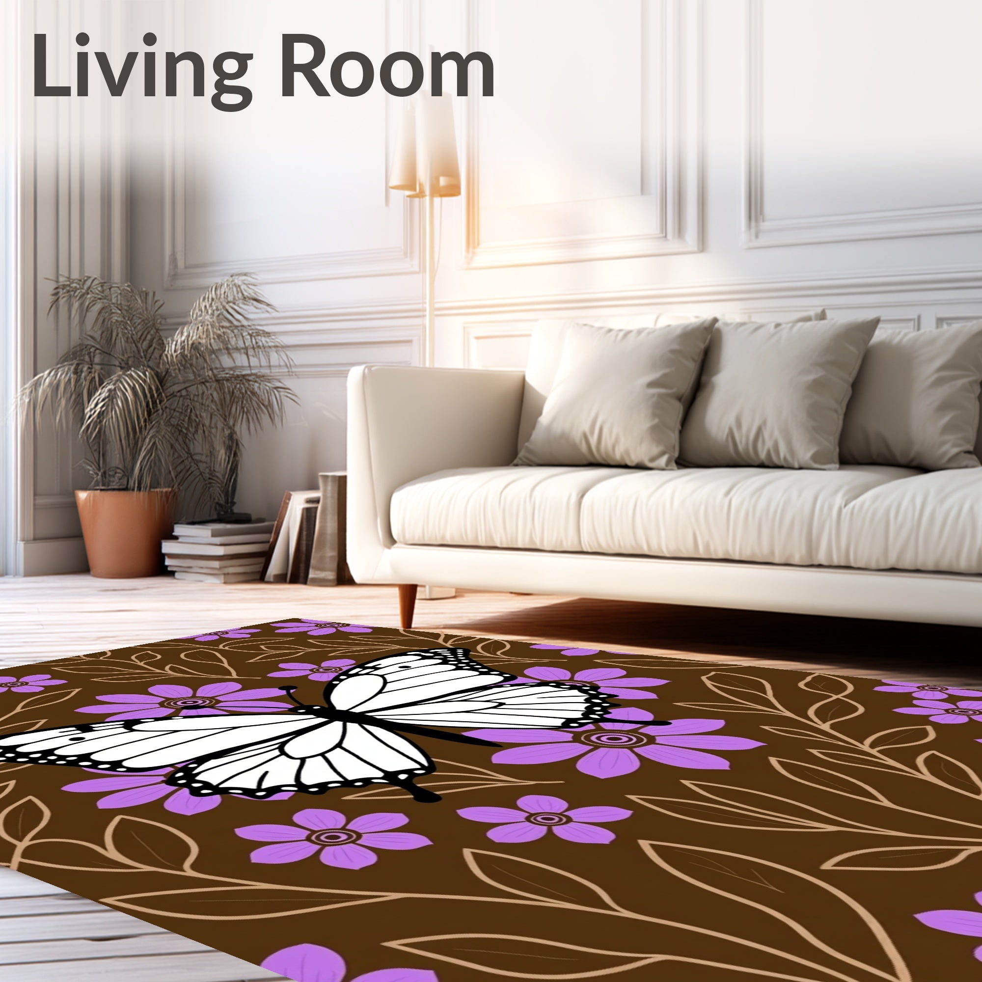 Brown Floral Butterfly Garden Rug