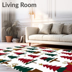 Festive Red Green Gold Christmas Trees Rug