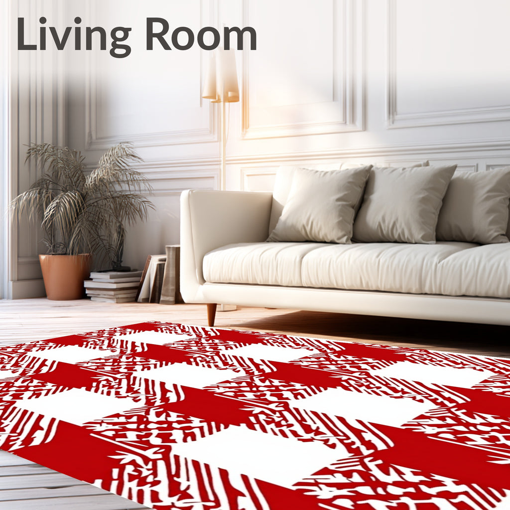 Bold Red Abstract Checkered Rug