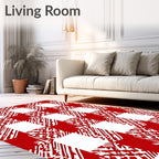 Bold Red Abstract Checkered Rug