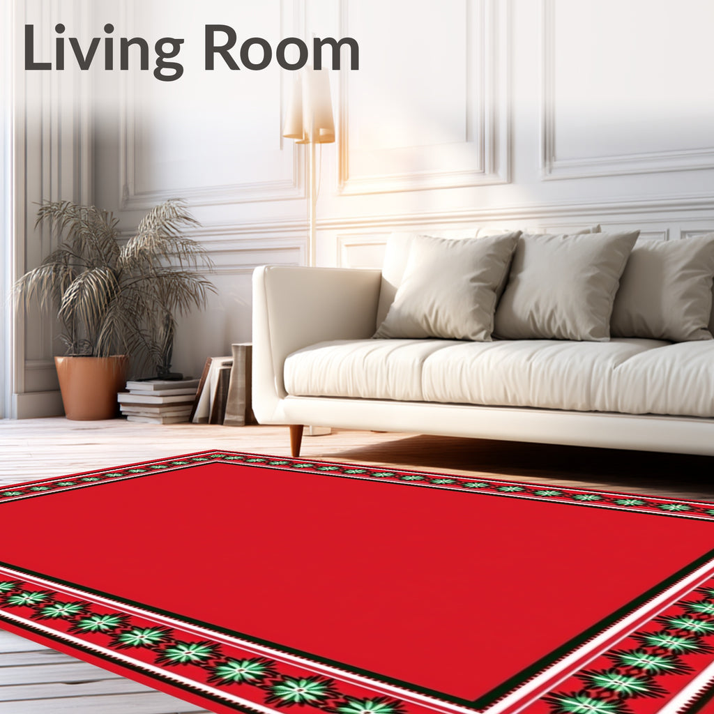 Red Floral Bordered Rug