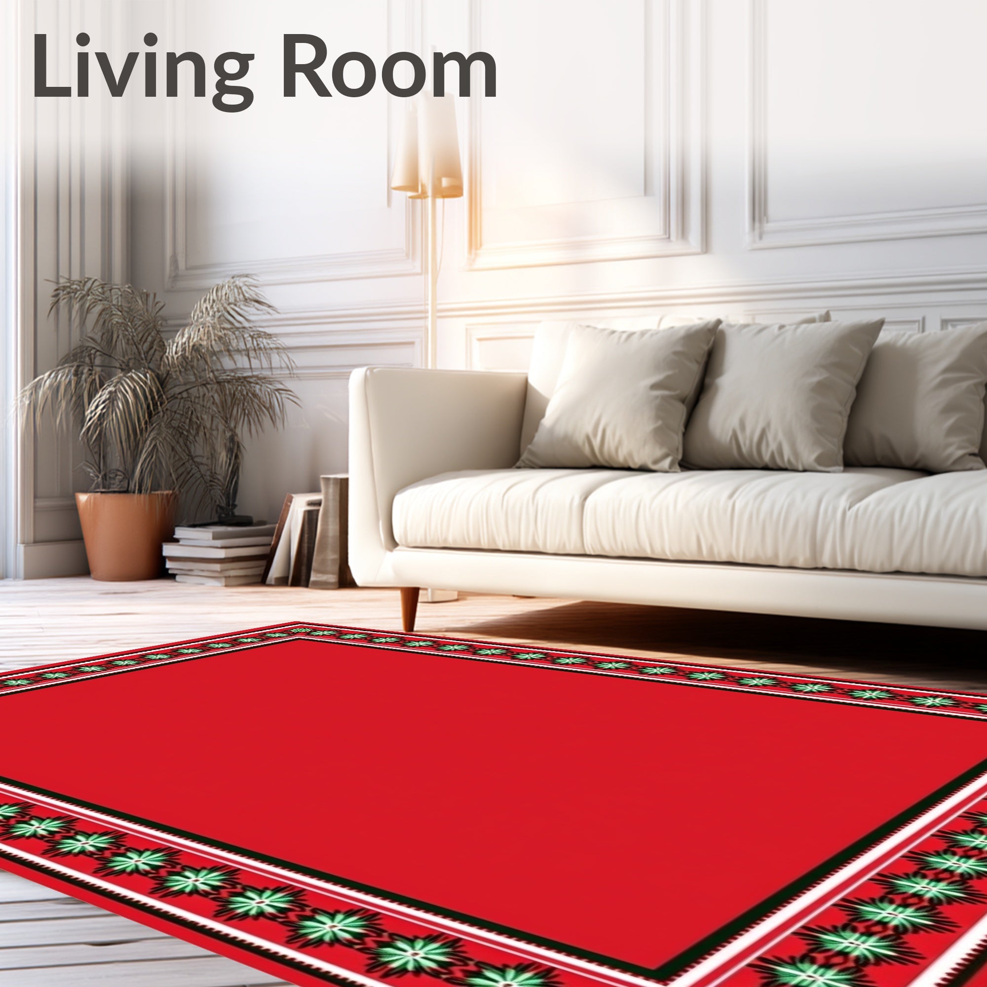 Red Floral Bordered Rug