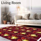 Golden Bells Red Ribbon Damask Rug