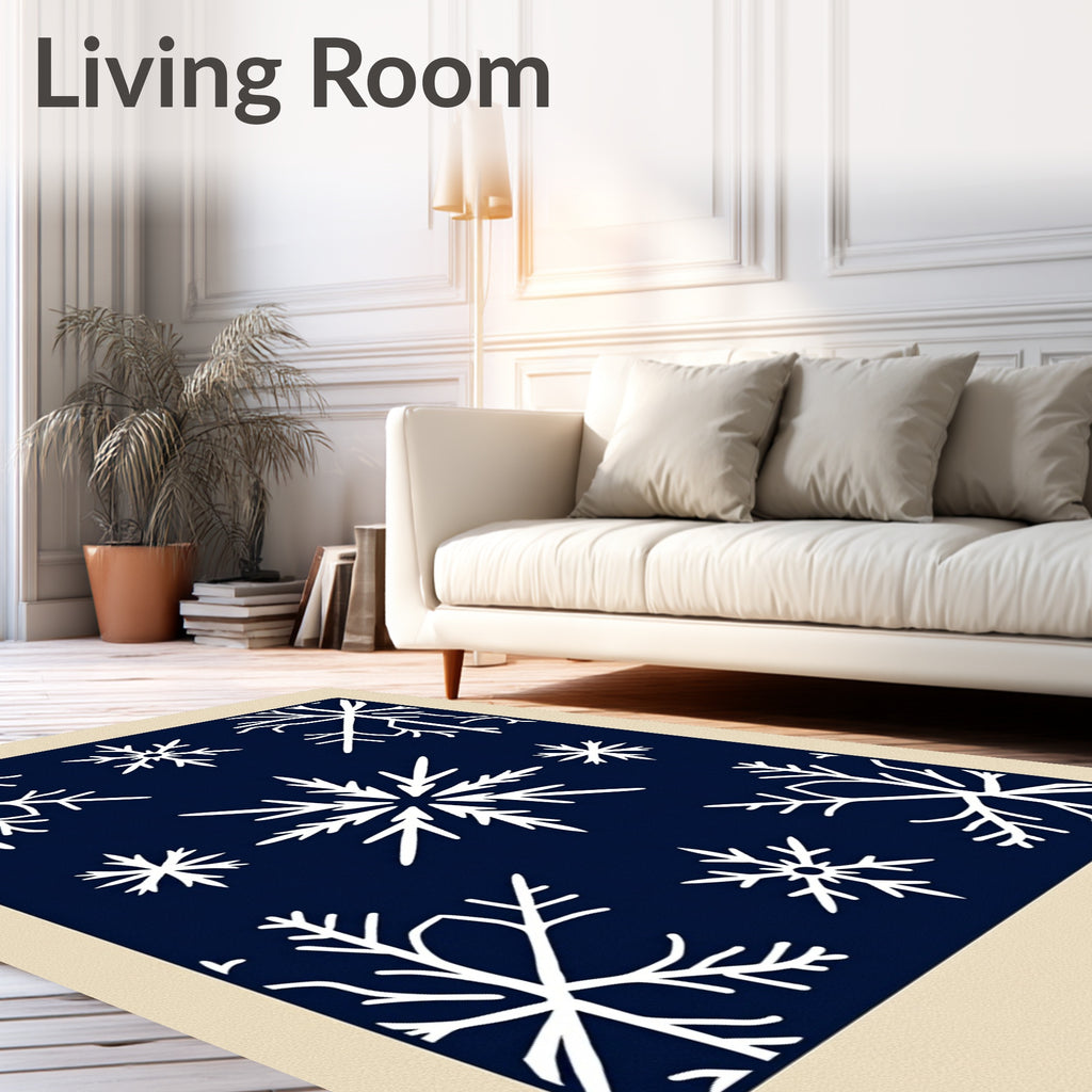 Navy White Snowflake Arrangement Rug