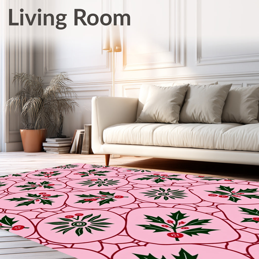 Pink Holly Berry Twig Arrangement Rug