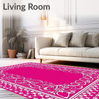 Vibrant Pink Floral Scroll Frame Rug
