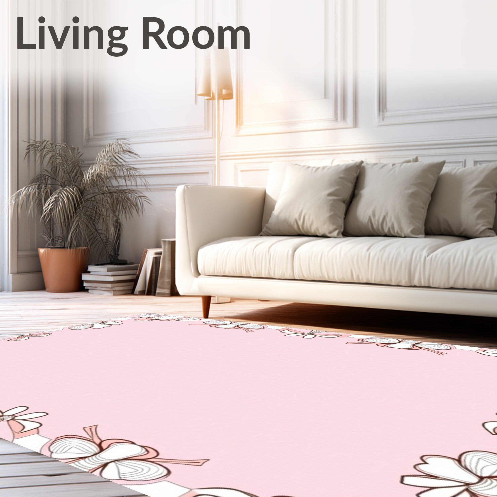 Pale Pink Bow Ribbon Border Rug