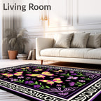Vibrant Yellow Pink Butterfly Garden Rug