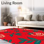 Whimsical Red Leaf Swirl Rug