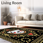 Playful pup black golden red mandala Rug