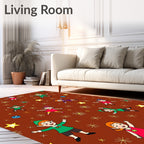 Christmas Elves and Stars Brown Background Rug