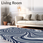 Navy Blue Swirl Line Abstract Rug