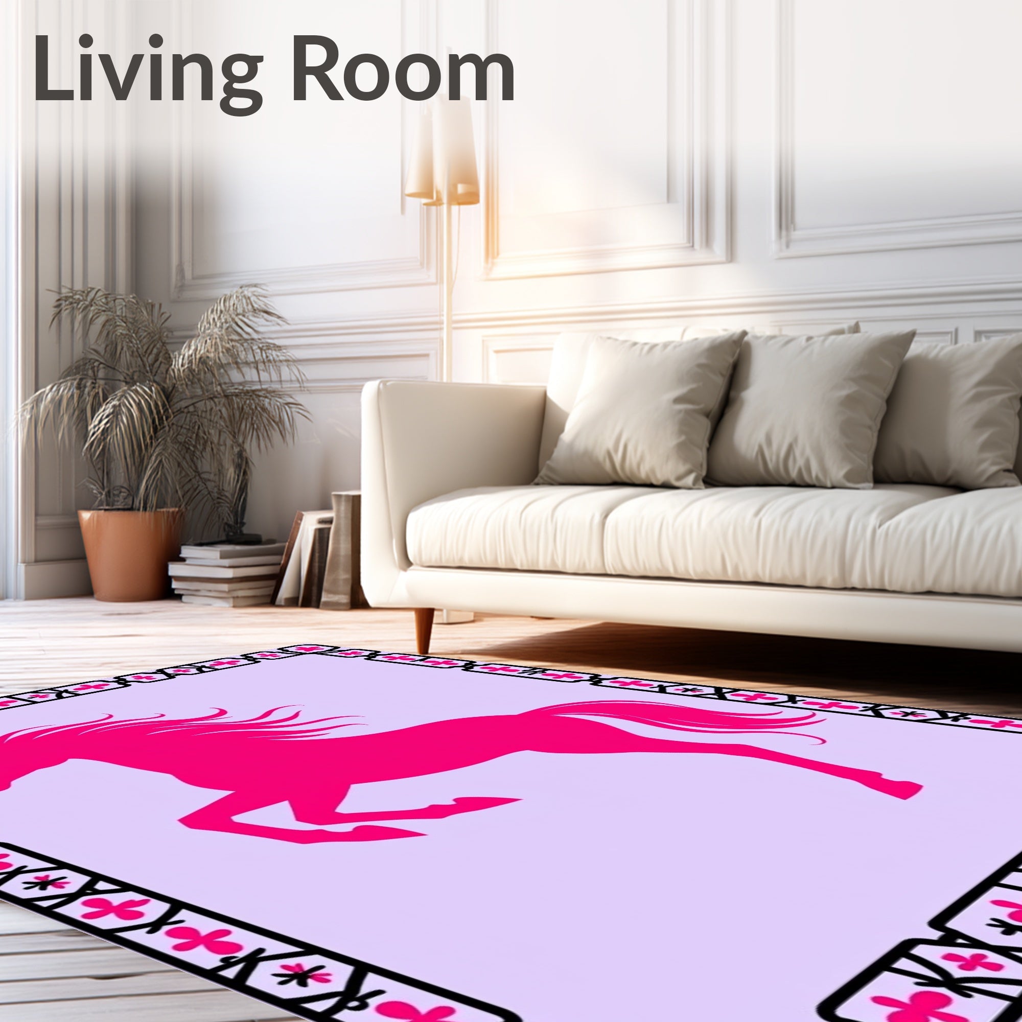 Bright Pink Galloping Horse Border Rug