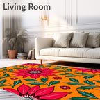 Crimson Red Festive Poinsettia Floral Orange Rug