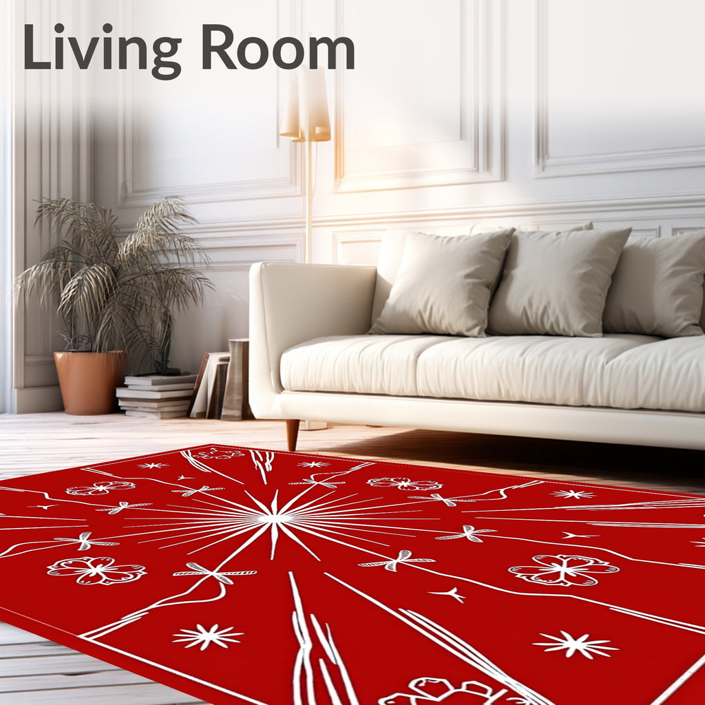 Crimson Starburst Floral Medallion Rug