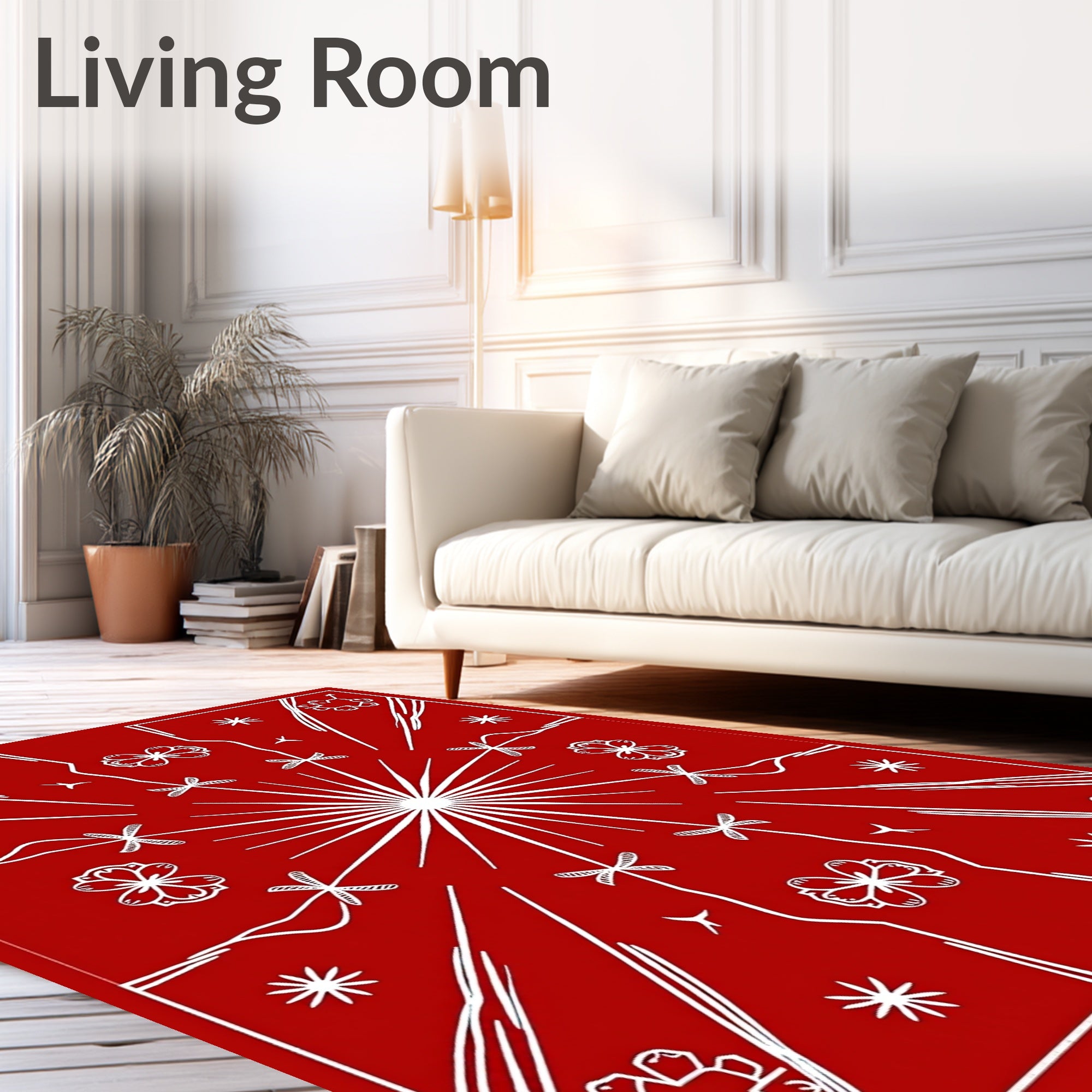 Crimson Starburst Floral Medallion Rug