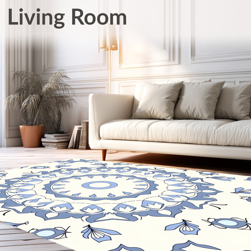 Light Blue Floral Medallion Mandala Rug