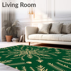 Golden Laurel Snowflake On Deep Green Rug