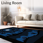 Midnight Blue Moonlit Forest Scene Rug