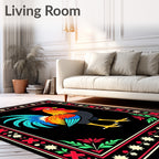 Vibrant Rooster Floral Border Rug