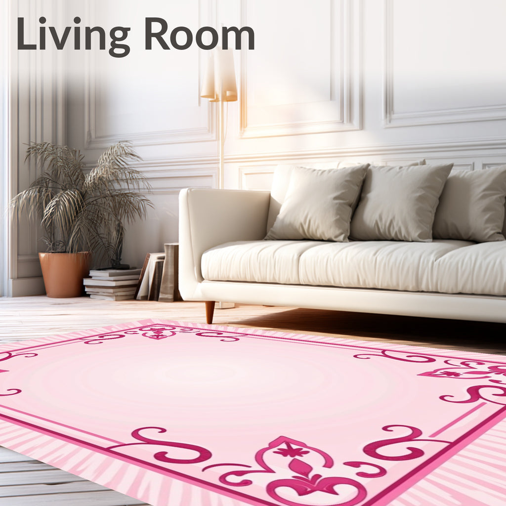 Fuchsia Floral Filigree Border Rug