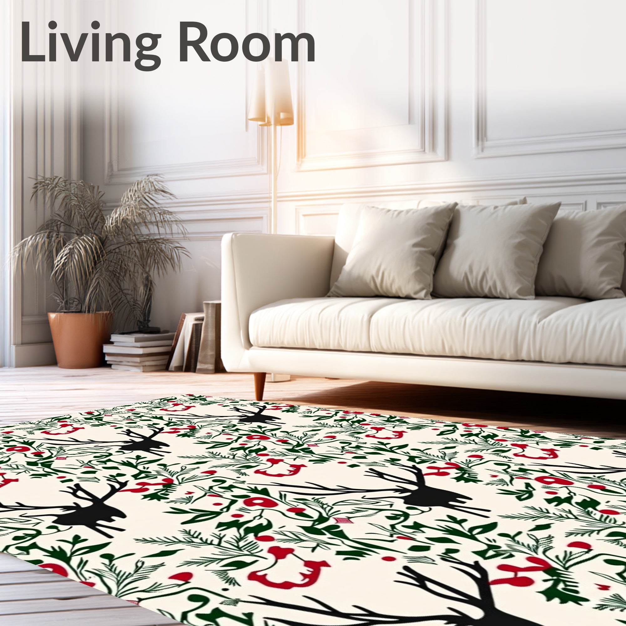 Christmas Deer Botanical Garland Rug